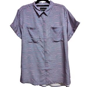 Wildfang The Empower Button Up Shirt Unisex Large Purple Blue Wavy Psychedelic